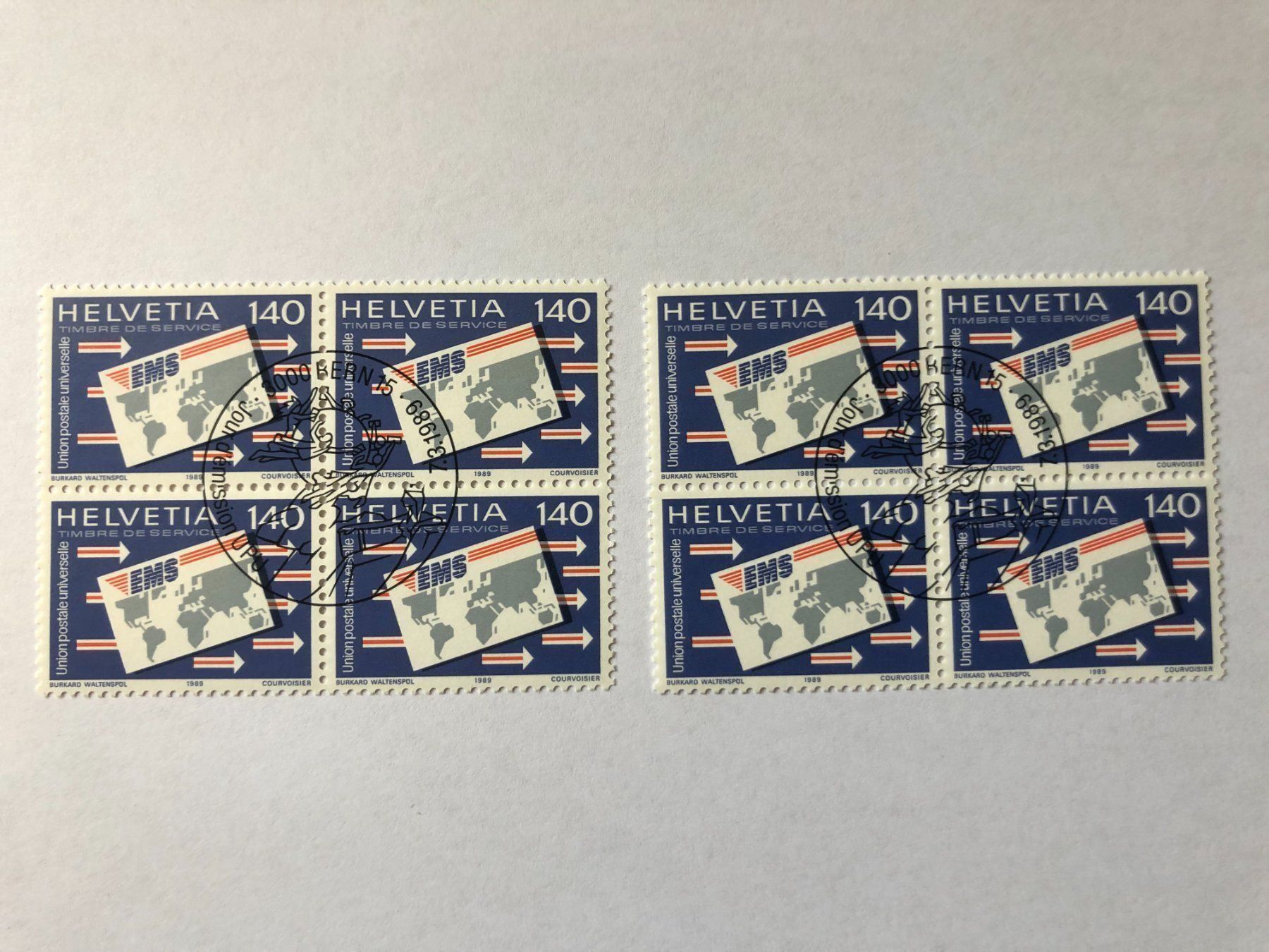 Tutti i francobolli: 7.3.1989 Bern UPU, 2x 4er Block – Usato da Hefenhofen venduto da Bierinder