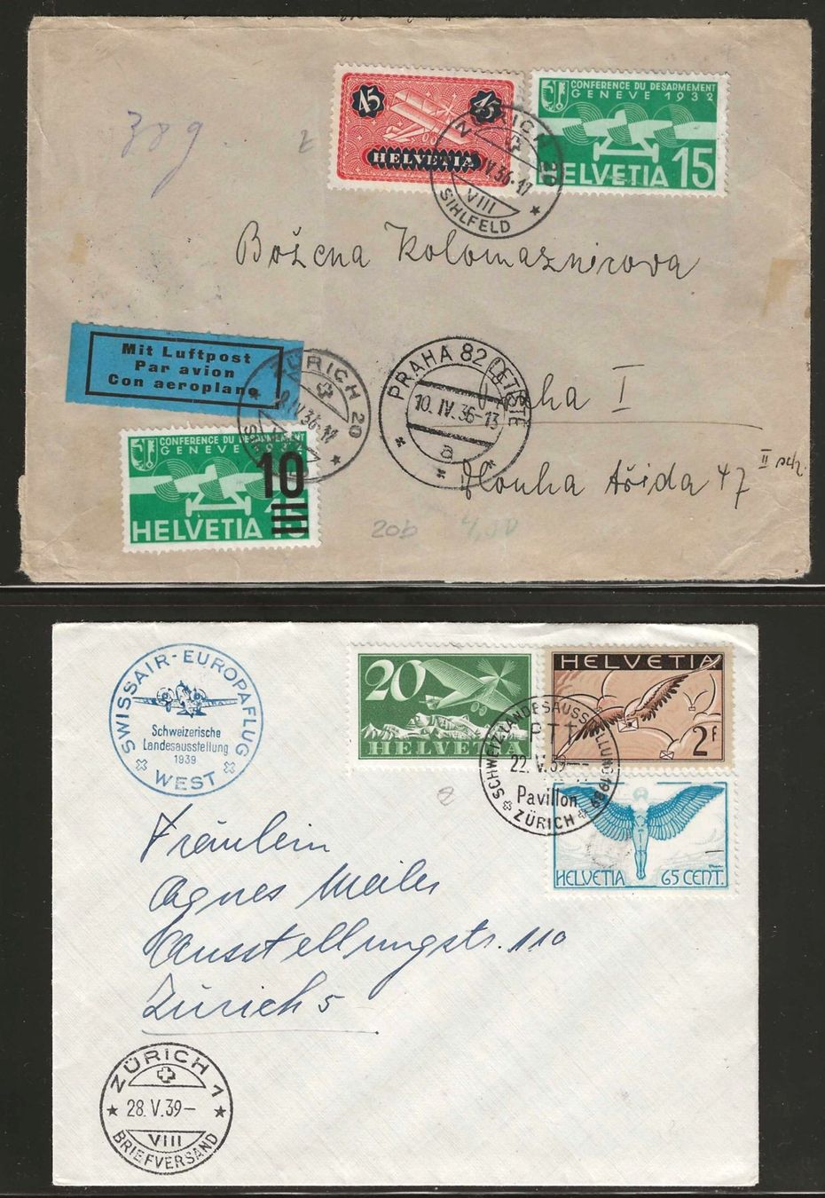 Tutti i francobolli: 1936/1939 : 2 Briefe mit CH Flugpost – Usato da Gümligen venduto da Geniusbuy