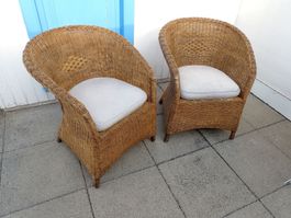 Rattan Sessel Korbstühle mit Kissen, 2 Stück