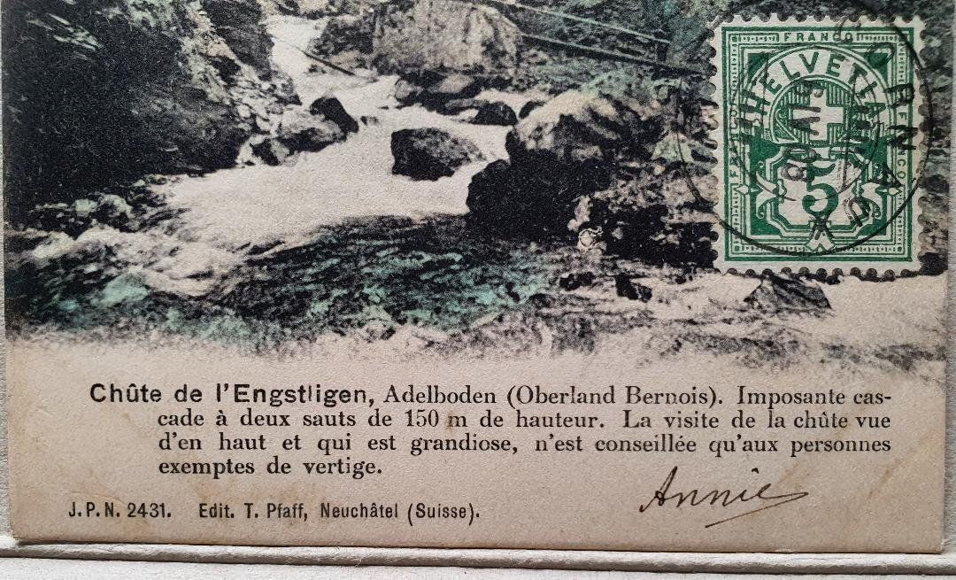 Cartoline postali: ADELBODEN  -  Chûte de L'Engstligen  -  1908 – Usato da Delémont venduto da Domdom1 1