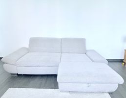 Ecksofa Stoff grau beige mit Bettfunktion und Staufach