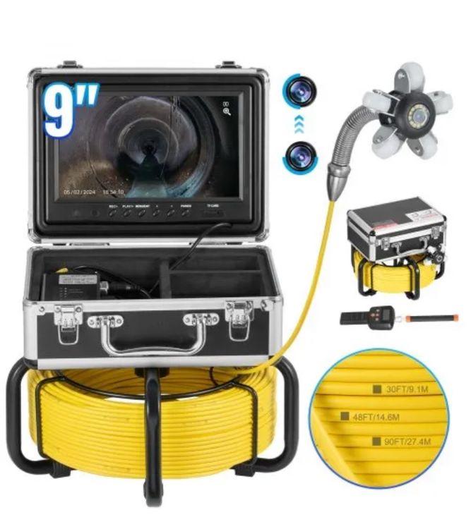 Kanalkamera mit 512 Hz Ortungsgerät, 50 m, selbstnivellierende Rohrinspektionskamera mit 9 Zoll 1080P HD Bildschirm, 36 fachem Zoom, Rohrkamera mit 12 LEDs, 32 GB SD Karte, für Kanalrohre | DE