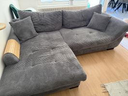 Ecksofa Cordstoff grau mit Schlaffunktion in Top-Zustand