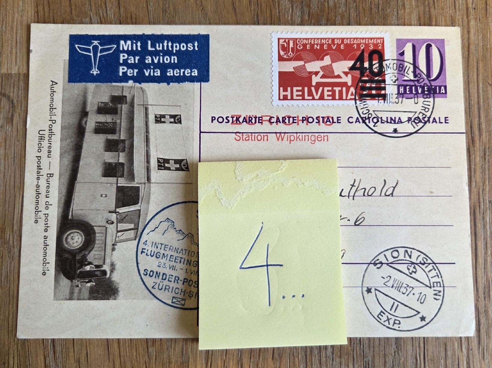 Alle Briefmarken: Postkarte Flugpost 1937 – Gebraucht aus Stans von Ducati16