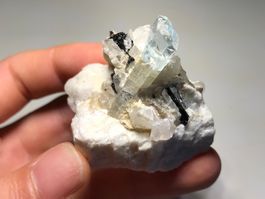 Aquamarin Stufe mit Turmalin, Quarz auf Feldspat 337 Karat