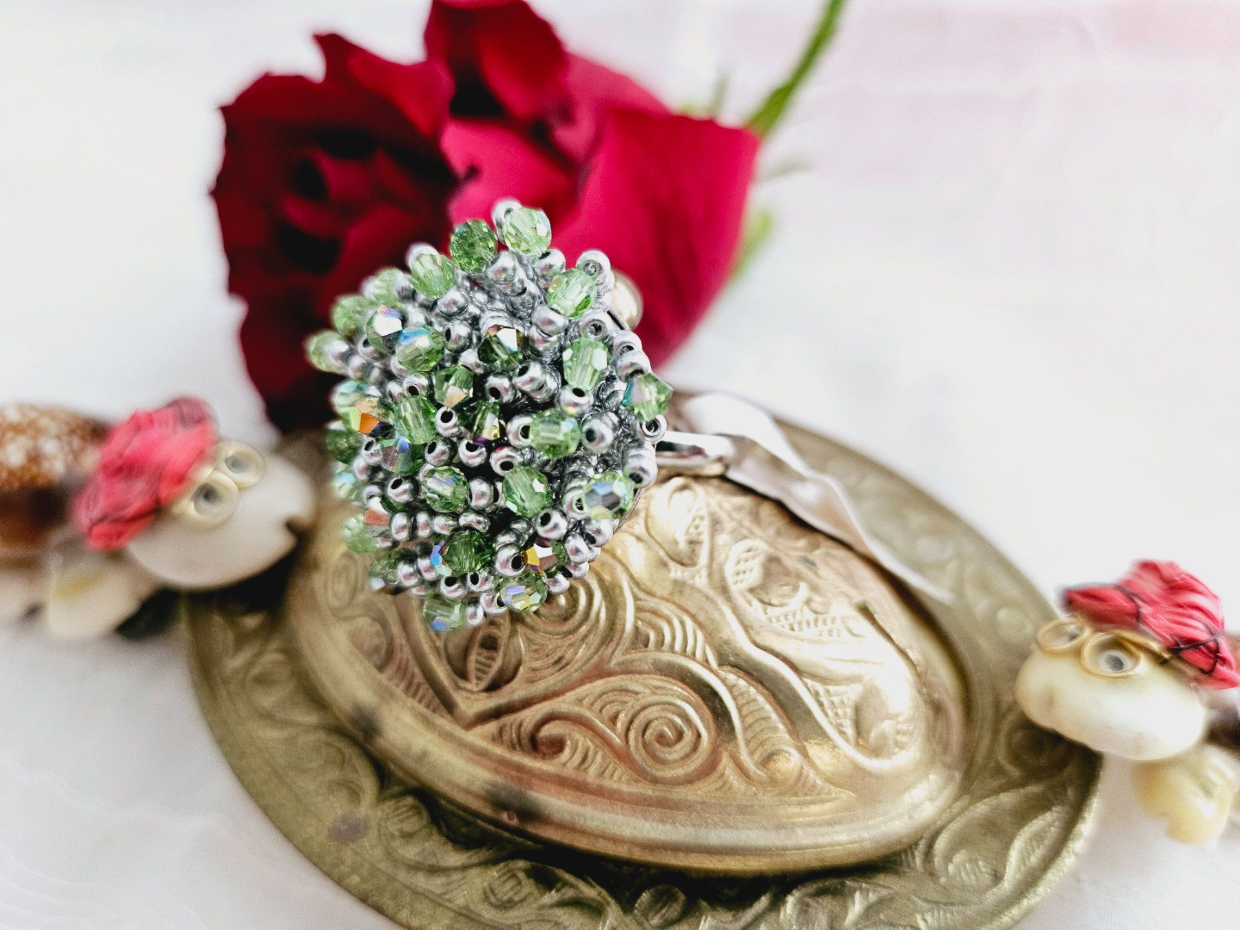 Anelli: Funkelnder Ring aus Swarovski Perlen grün – Nuovo (secondo la descrizione) da Dietikon venduto da Eleda 2