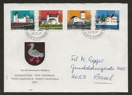 1977  Brief, Ersttag Pro Patria, v Bern n Basel