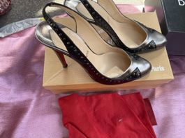 Louboutin Sling Pumps Gr.39,5 Silber/Schwarz