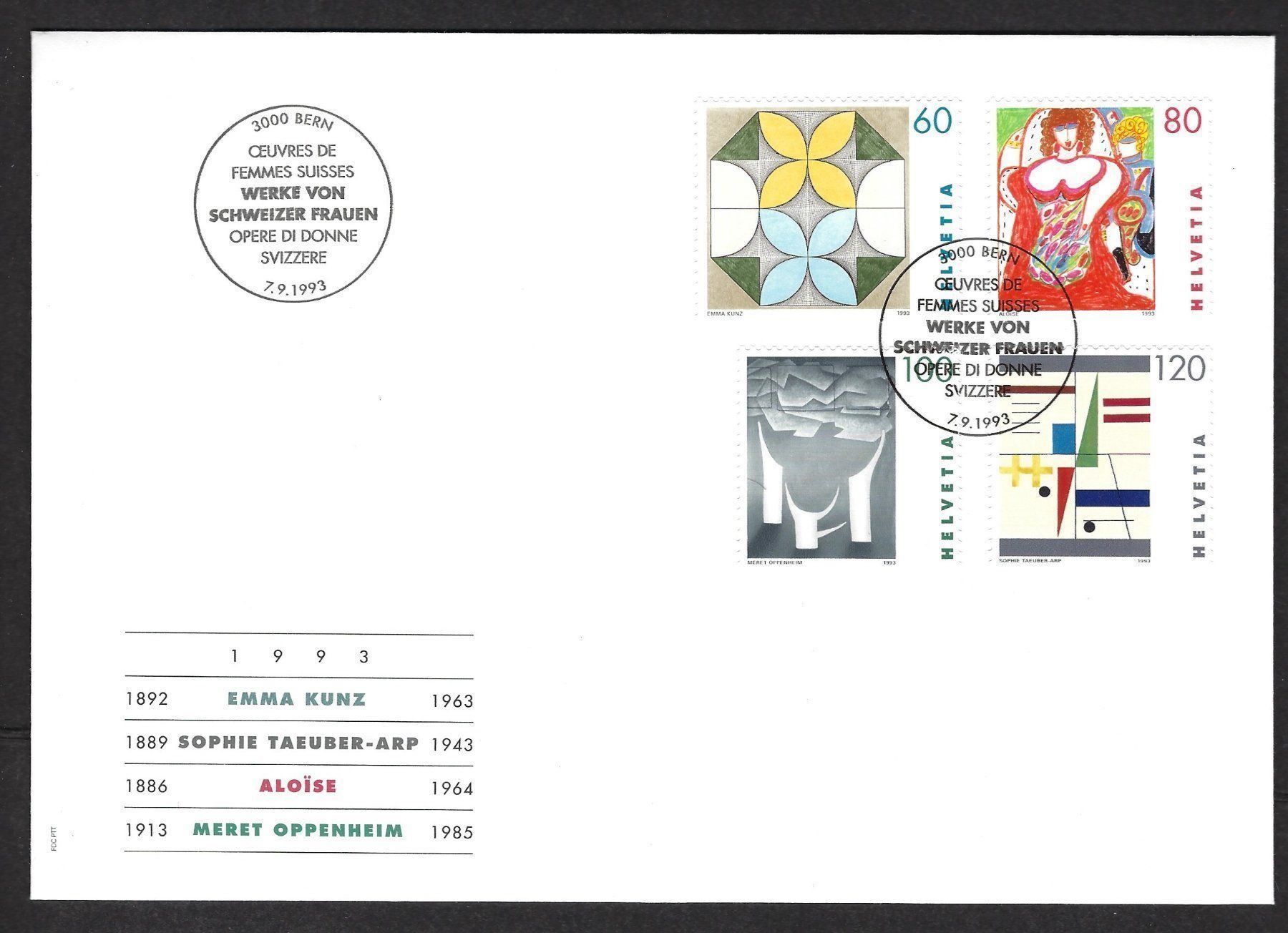 Tutti i francobolli: Werke von Schweizer Frauen 1993, FDC – Usato da Luzern venduto da Einh0rn