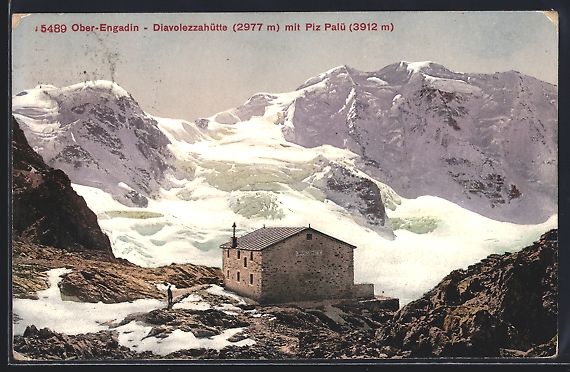 Cartoline postali: Ober-Engadin, Diavolezzahütte mit Piz P – Usato da Berlin venduto da bartko-reher