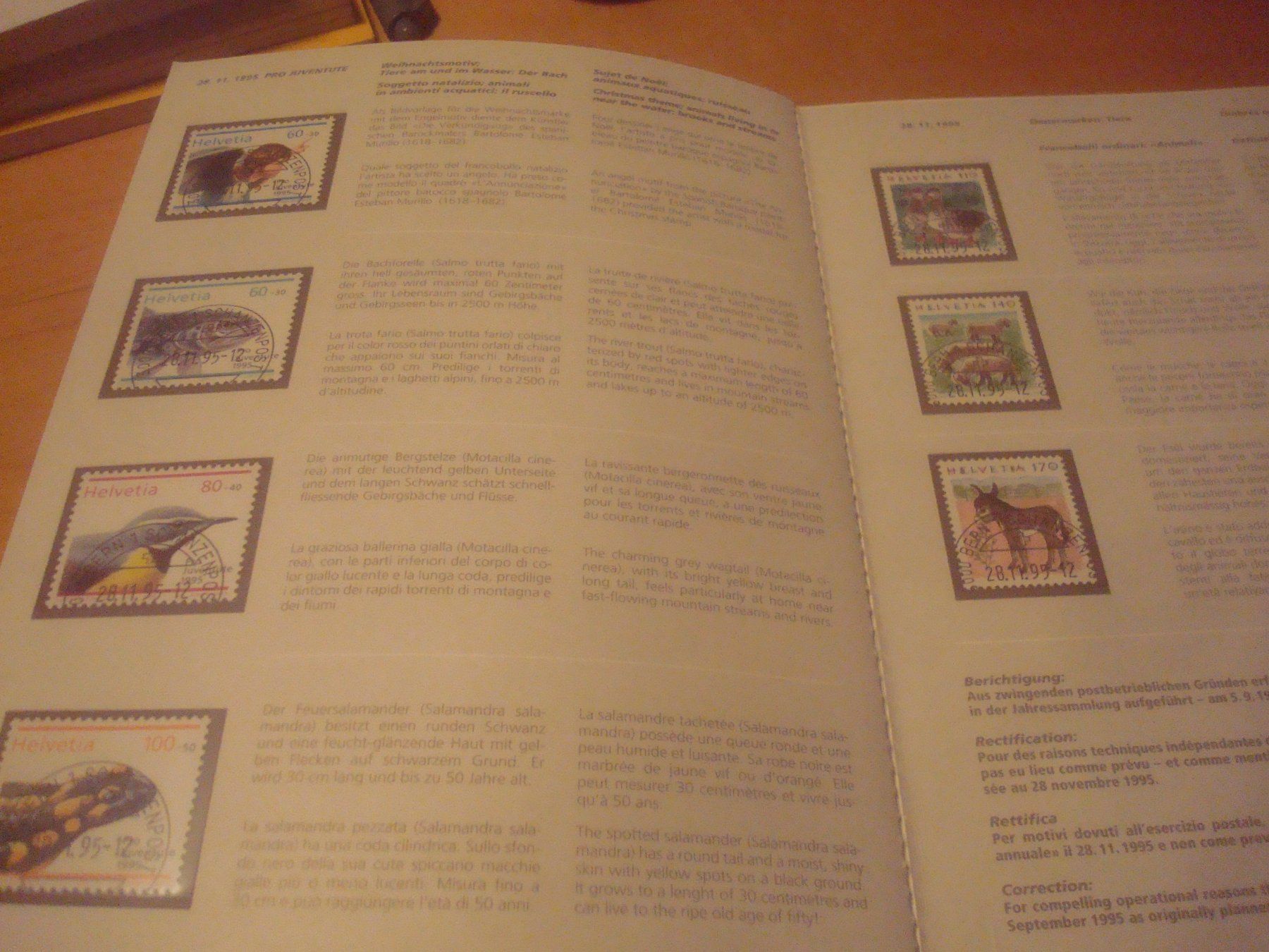 Alle Briefmarken: CH 1995 Jahresbuch mit Halbmodstempel mit Basler Tauben Bloc – Gebraucht aus Gordola von Polentaefung 4