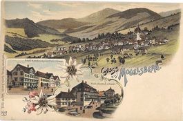 Mogelsberg farbige Lithografie 3 Bilder Post Gasthof Rössli