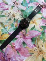 Black Swatch Watch with pink Hands - Perfect for Summer