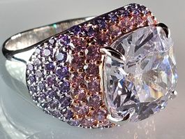 Ring 20(63) Bicolor rhodiniert mit Zirkonia massiv Geschenk
