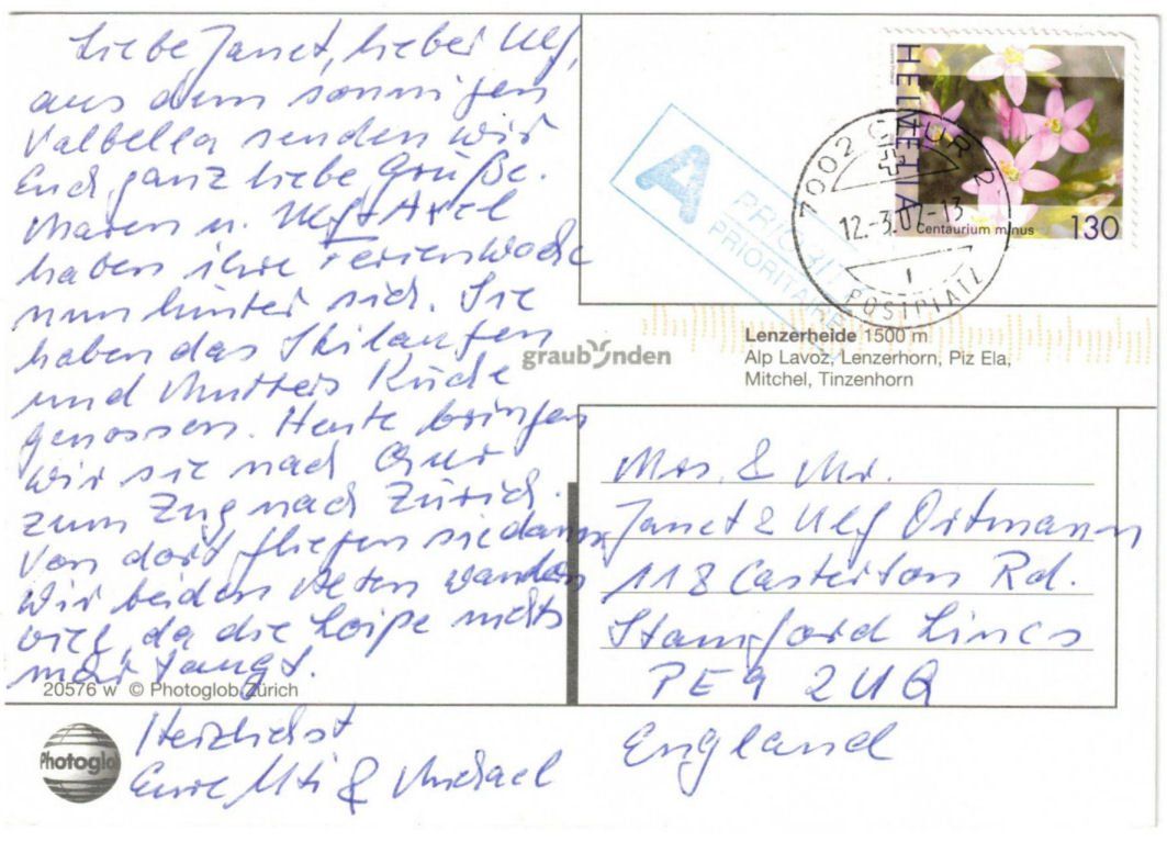 Cartoline postali: Lenzerheide - Sessellift Alp Lavoz--Steinhaus – Usato da Binningen venduto da Mountainrider 1