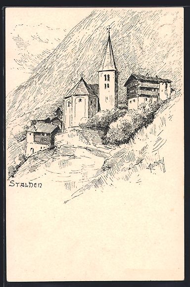 Cartoline postali: Stalden /VS, Teilansicht mit Kirche – Usato da Berlin venduto da bartko-reher