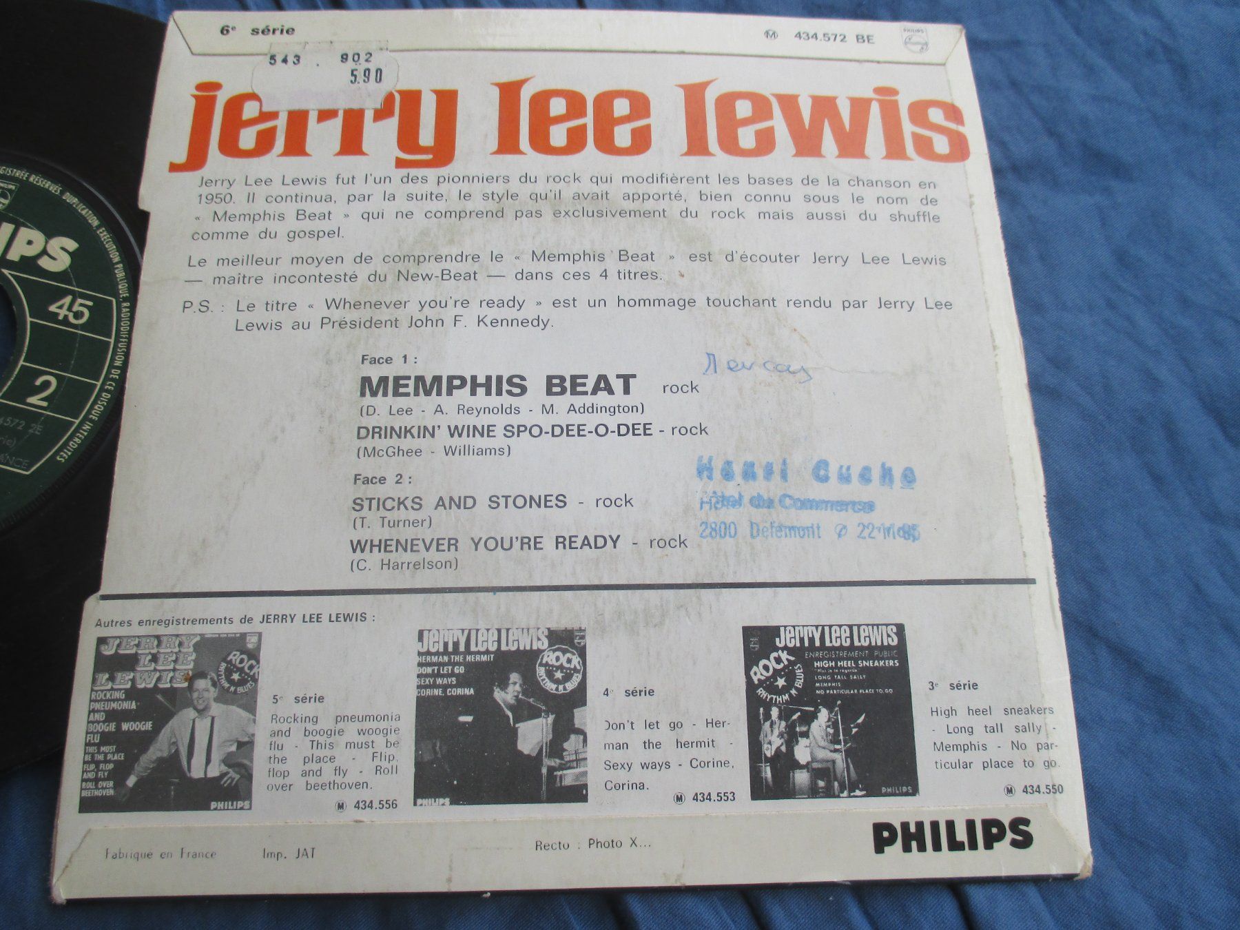 Dischi in vinile: Jerry Lee Lewis EP Memphis Beat – Usato da Colombier NE venduto da Nevenma 1