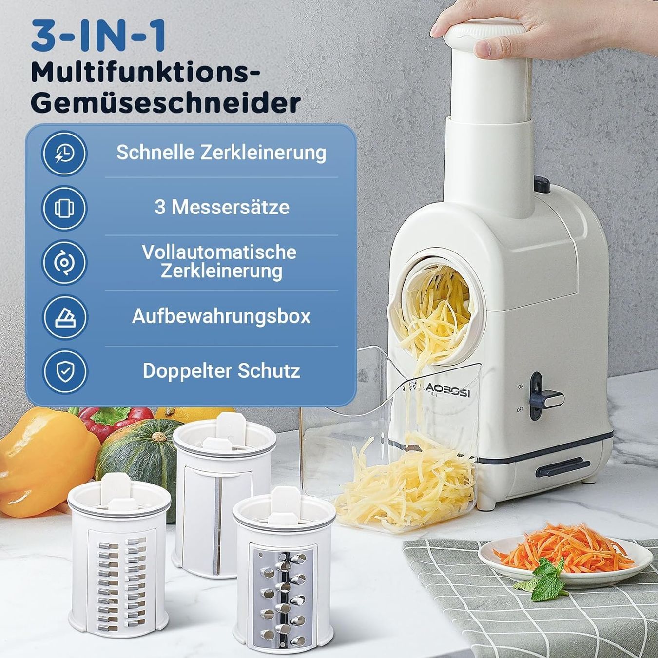 Elettrodomestici da cucina: Elektrischer Gemüseschneider mit Auffangbehälter – Nuovo e nell'imballaggio originale da Herisau venduto da Senn24 1