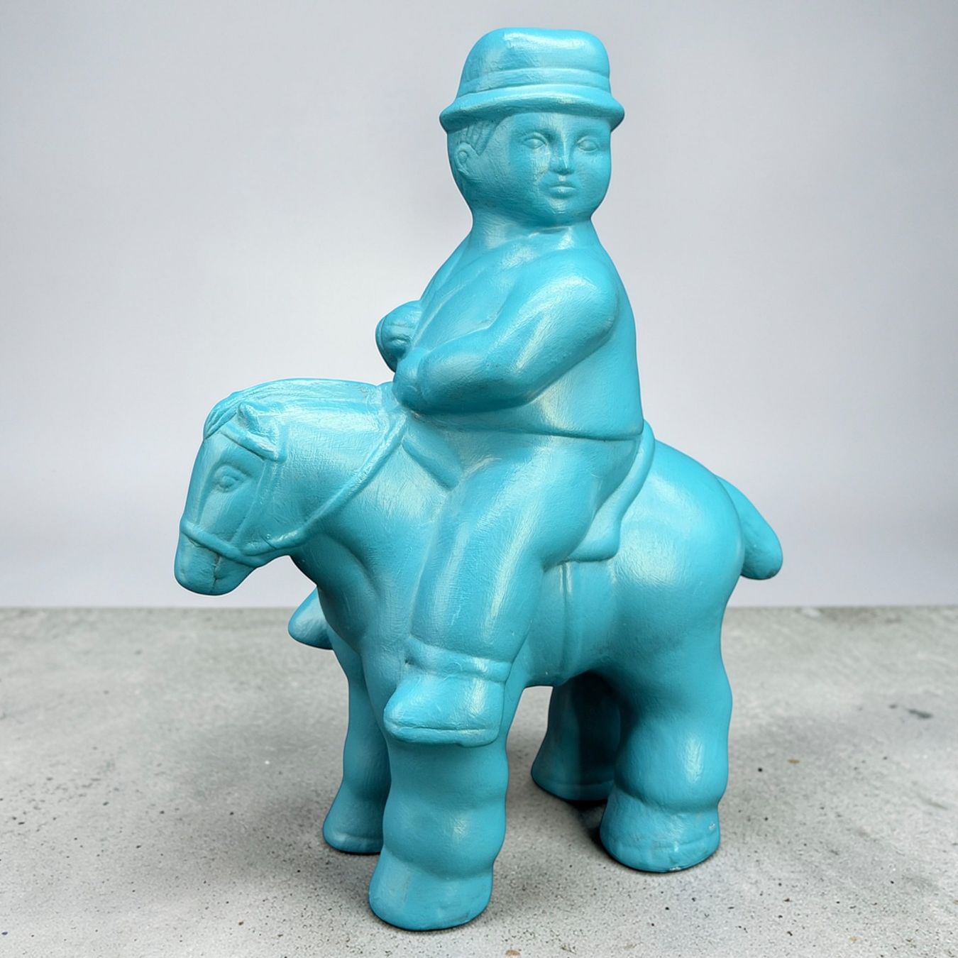 Sculture & Statue: Sculpture de chevalier en grès noir émaillé turquoise – Usato da Morges venduto da objetsdepoque