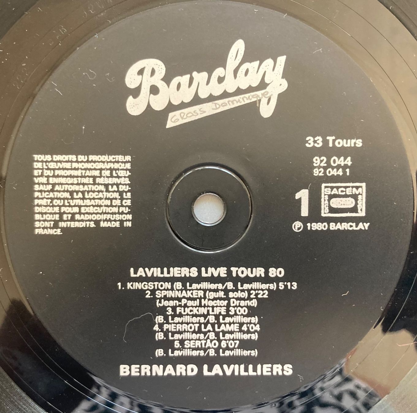 Dischi in vinile: BERNARD LAVILLIERS - LIVE TOUR 80 – Usato da Poliez-Pittet venduto da Newtown-Records 5