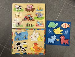 Holzpuzzle Bauernhoftiere, Tiere, 3 Stück, Top Zustand!