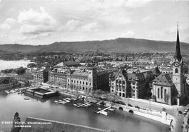 Zürich – Stadthausquai und Fraumünsterkirche an der Limmat G