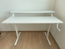 White standing desk with hand crank adjustment