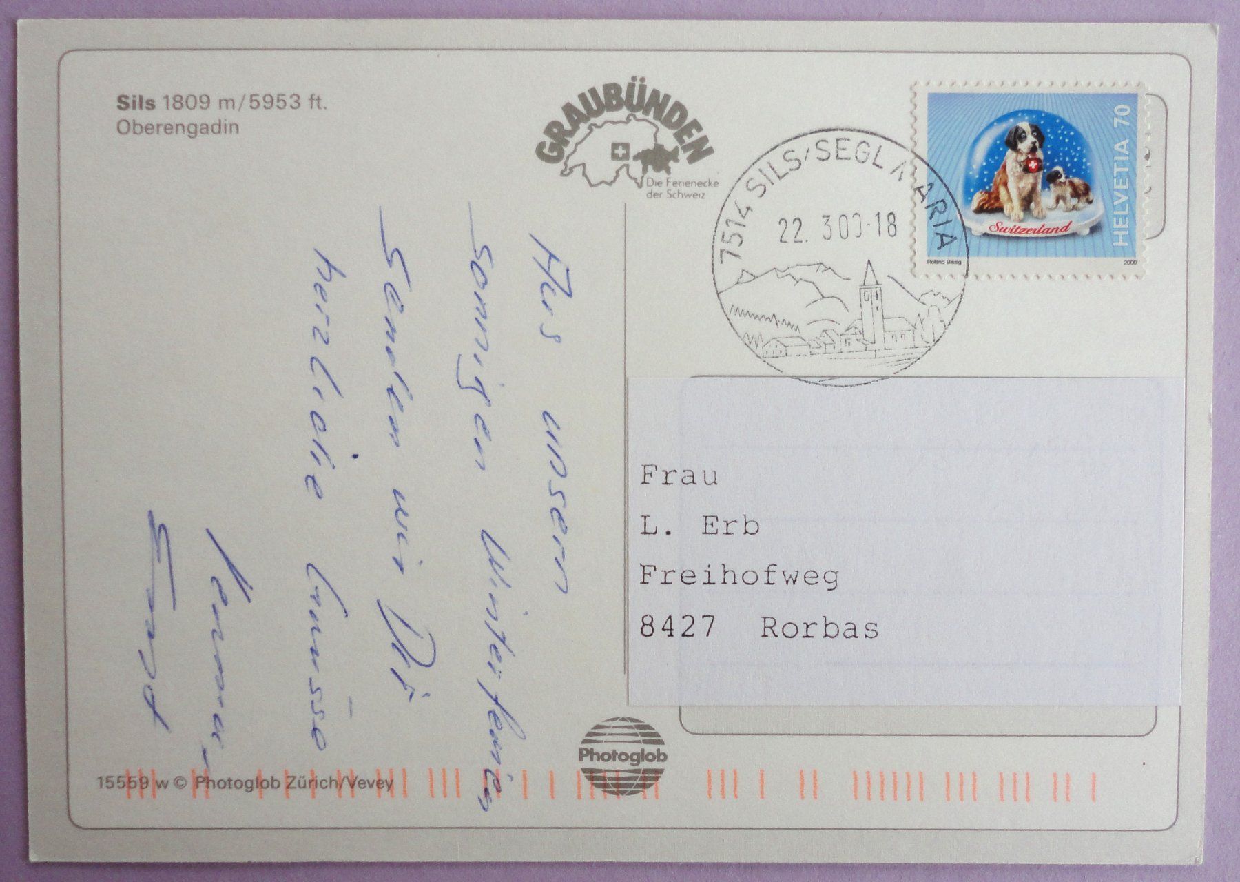 Cartoline postali: Sils 1809 m, Oberengadin – Usato da Fétigny venduto da Billy2miny 1