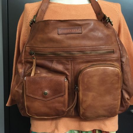 Lara Lauren Damen Backpack Leder Tasche Manu Hobo cognac