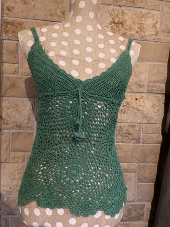 Sommertop grün gehäkelt Gr. XS Nile Baumwolle Vintage Boho