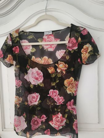 T-Shirt Dolce & Gabbana Rosenmuster schwarz transparent