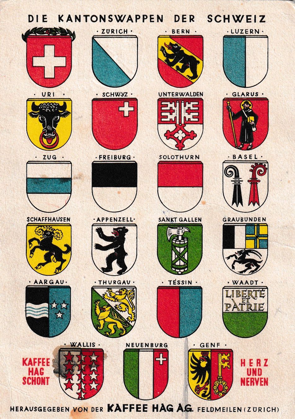 Ansichtskarten: Die Kantonswappen der Schweiz – Gebraucht aus Cormoret von Pascalll2001