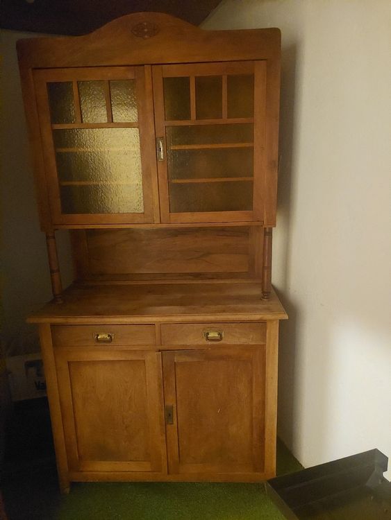 Magnifique Vaisselier Ancien En Bois Gris – Armoire Haute 234 Cm – Style Vintage