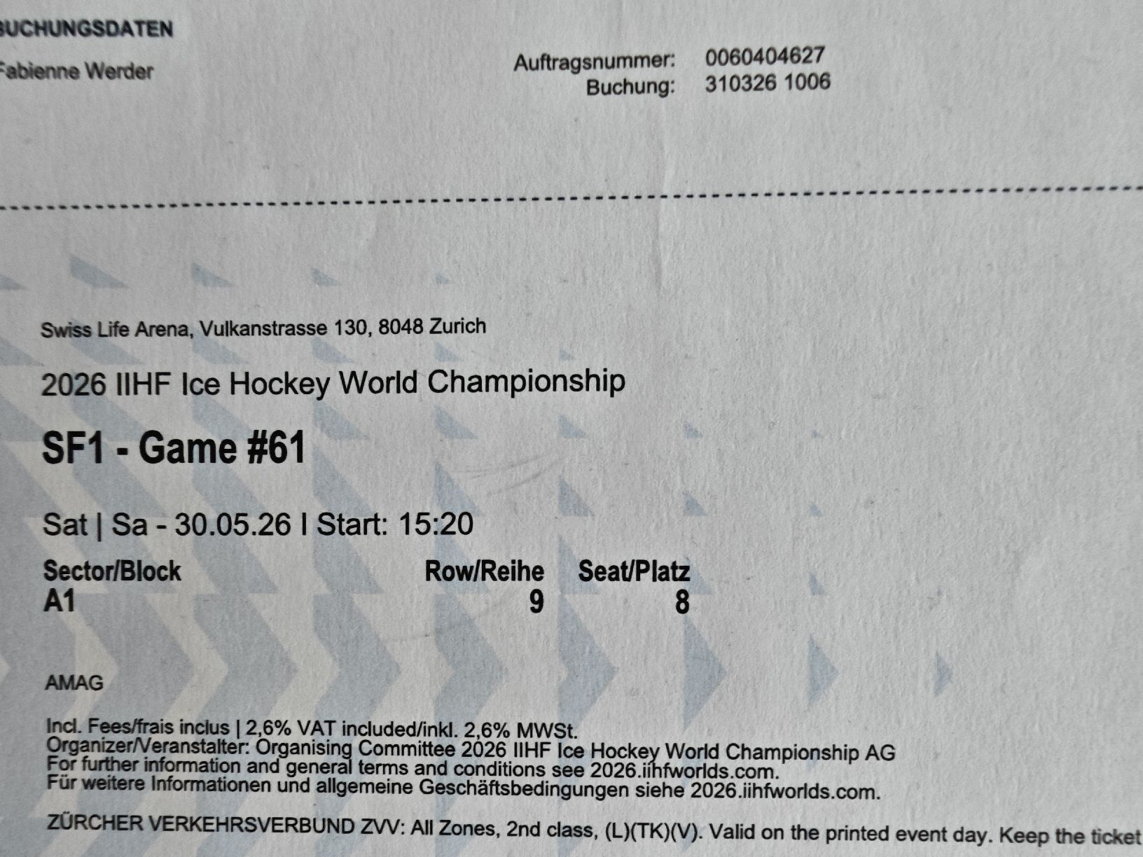 Biglietti: Eishockey WM Halbfinaltickets – Nuovo (secondo la descrizione) da Gümligen venduto da donvictor01 2