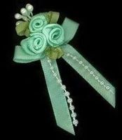 Noeud triple roses + perles VERT pastel