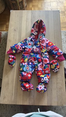 Baby Schneeanzug 68 Blumenmuster mit Fleece & Fäustlingen