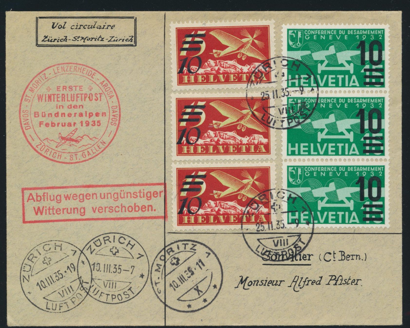 Tutti i francobolli: Bündneralpen 1. Luftpost 1935 – Usato da Roggwil BE venduto da Stampdealer3