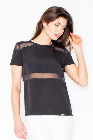 Sexy T-Shirt-Bluse mit raffinierten Netzeinsätzen schwarz