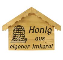 + Werbeschild "Honig aus eigener Imkerei" aus Holz Imkerei B