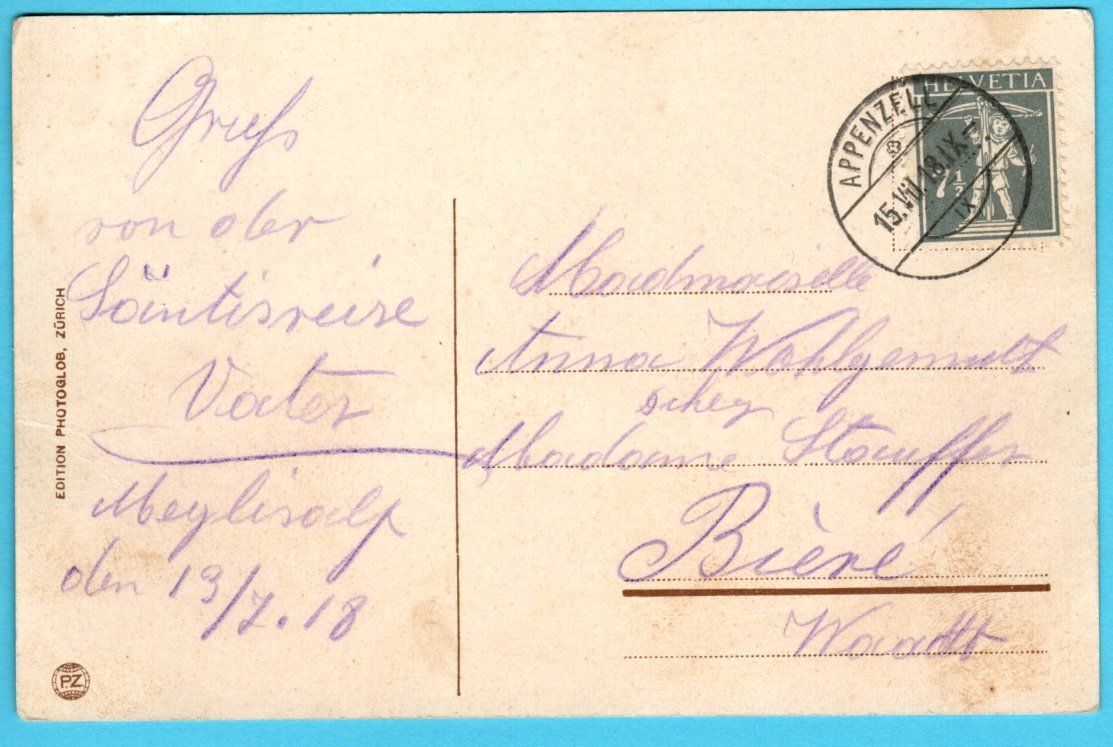 Cartoline postali: Säntis Lysengratweg Lisengrat 1918 – Usato da Zürich venduto da Sion2006 1