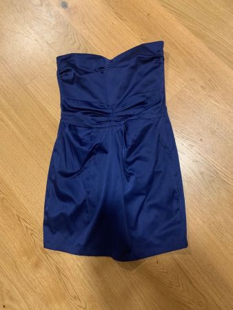 Abendkleid Satin dunkelblau Bandeau (schulterfrei)