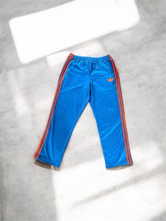 Adidas Track Pants - Blue with Orange Stripes