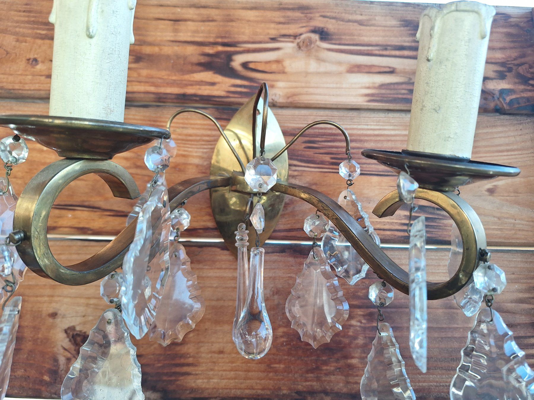Lampade: 1 PAAR ANTIKE WANDAPPLIKEN MESSING - GLAS – Usato da Huttwil venduto da Kunterbuntli 3