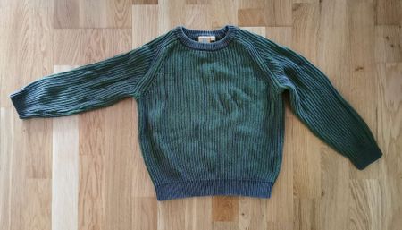 Strickpullover in Grau-Grün, Gr. 122/128 100% Bio- Baumwolle