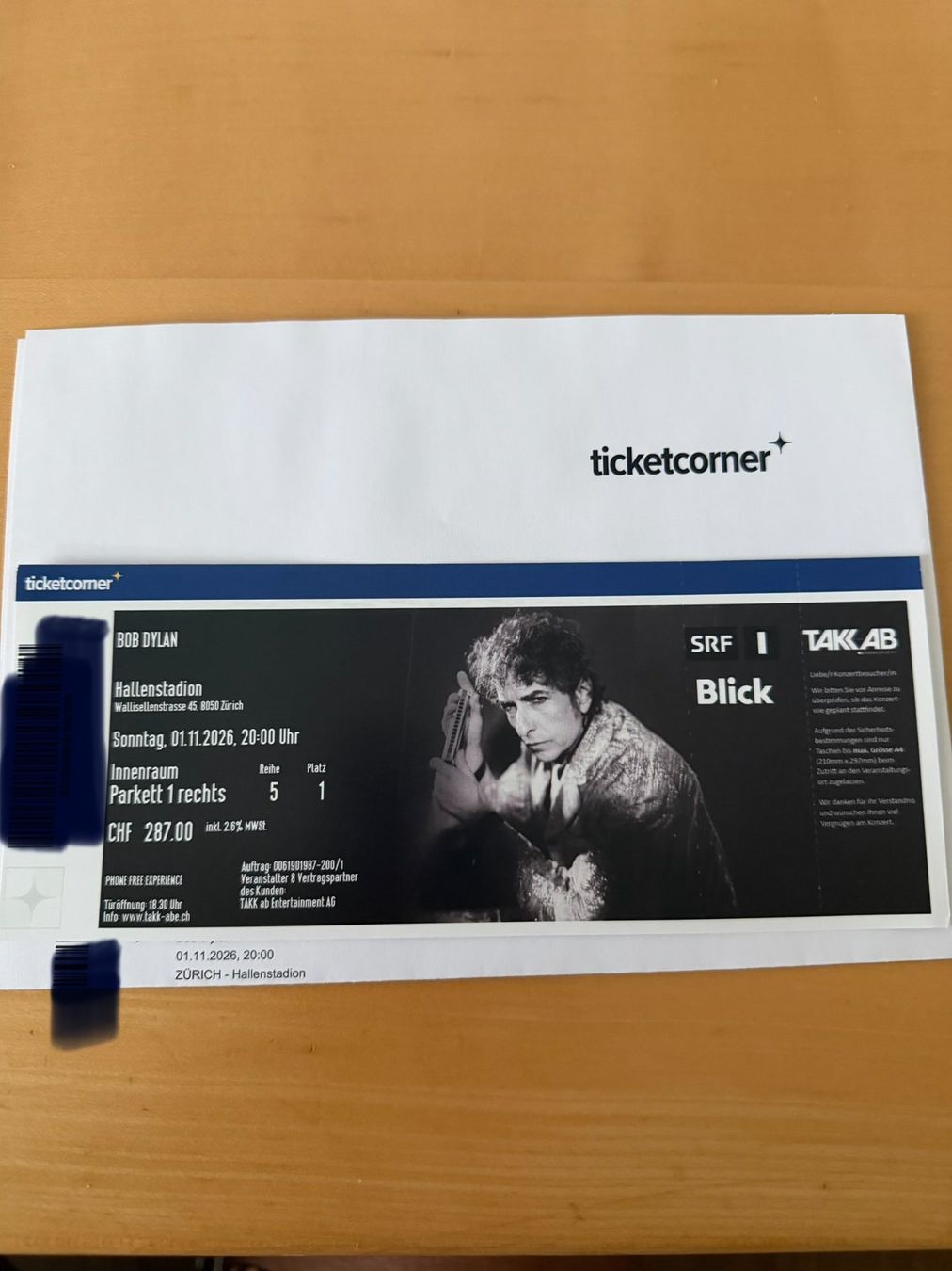 Tickets: Bob Dylan Ticket – Neu und originalverpackt aus Birmensdorf ZH von Broesli