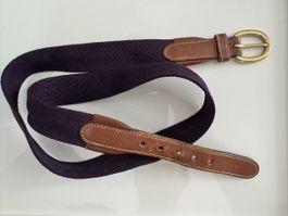 Dark Purple Woven Belt with Leather Trim and Brass Buckle
