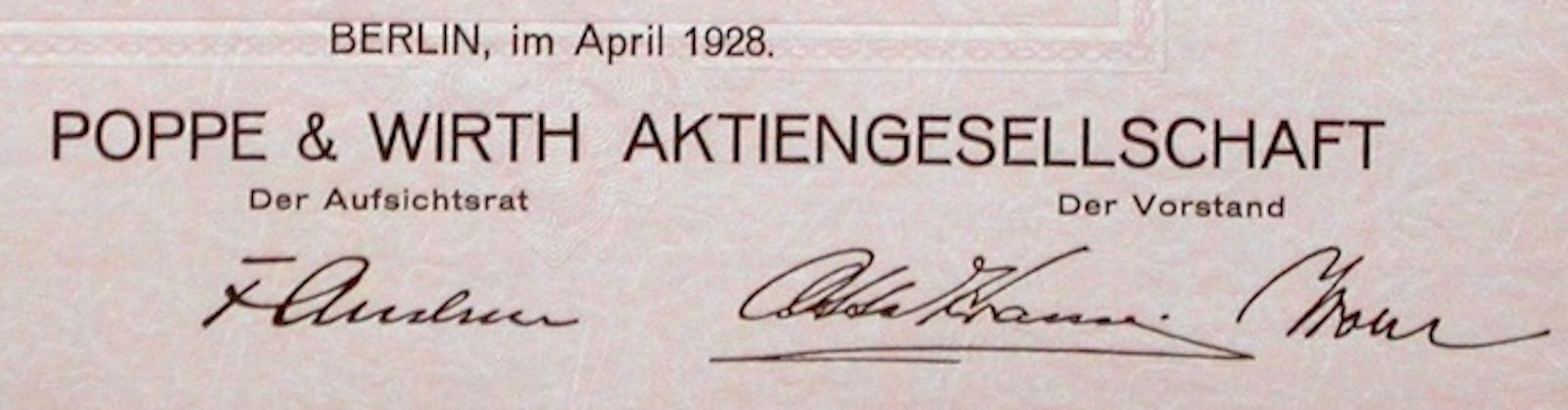 Dokumente: Poppe & Wirth AG Berlin, Berlin - 1928 – Gebraucht aus Solothurn von Sgasche 1