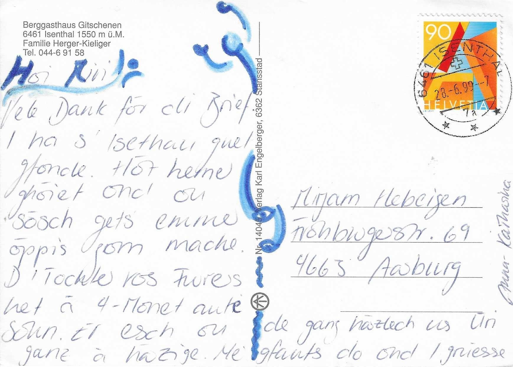 Cartoline postali: Berggasthaus Gitschenen Isenthal UR – Usato da Rothrist venduto da Stranglehold 1