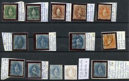 1 Steckkarte mit 13 Stehenden Helvetias mit Abarten/Pf