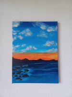 Acrylbild, Sonnenuntergang an Küste, Unikat, selbstgemalt
